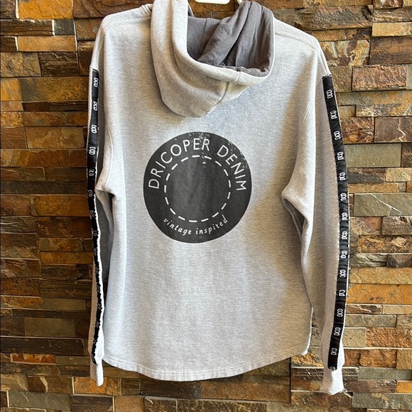Gray Dricoper Denim Hoodie with Black Logo Accents - Picture 4 of 8